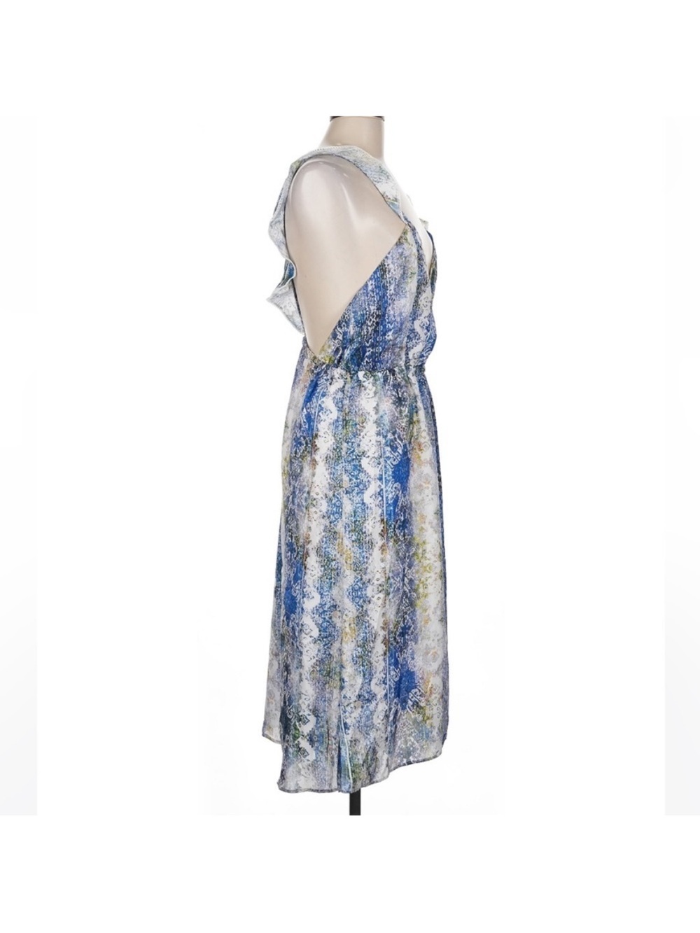 Tularosa Revolve Willa Hi-lo Surplice Neck dress blue scarf watercolor Medium - Picture 4 of 7